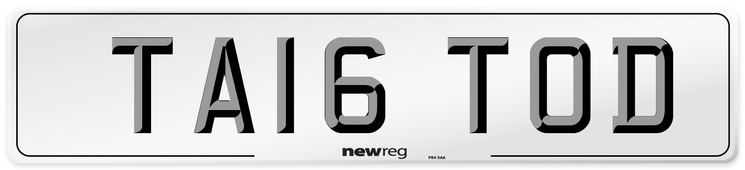 TA16 TOD Number Plate from New Reg